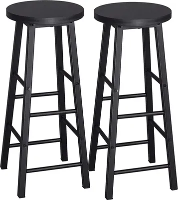 Immagine prodotto di Happyment BarStool Paris - Nero - Set di 2 - Sgabello da cucina - Sgabello da bar senza schienale - Legno e metallo