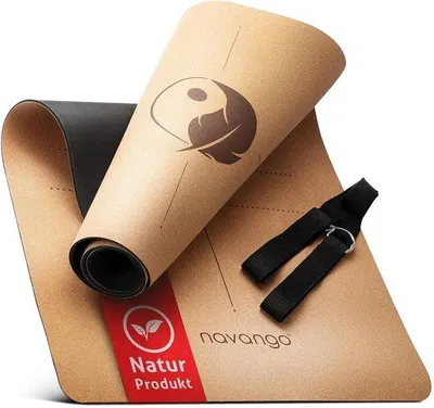 Produktbild von Yogamatte aus Naturkork, 183x61 cm, 4 mm - Rutschfest & antibakteriell, mit Tragegurt und Ausrichtungslinien - Langlebige Matte für Yoga und Pilates