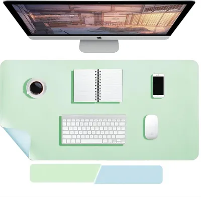 Produktbild von 100 x 40 cm doppelseitige Kunstleder Schreibtischunterlage - wasserdichter Tischschutz für Büro und Zuhause - hellblau + rosa