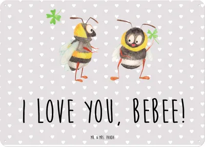 Produktbild von Mr. & Mrs. Panda Wandbild Bienen Paar DIN A4 - Grau Pastell - Geschenk, Mitbringsel, Schildkröten, Hochzeitstag, für Freundin, Retro Blechschild, Valentinstag, Frauen