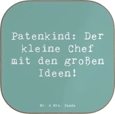 Produktbild von Mr. & Mrs. Panda Untersetzer Glas Spruch Patenkind Chef - Meeresbrise - Geschenk, Patenschaft, Geschenke, Tischschoner, gläseruntersetzer, Coaster, Gläser, Fürsorge, für