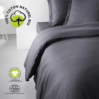 Zdjęcie produktu dla Poszwa na kołdrę TODAY Organic, 240 x 260 cm, Fusain, 100% bawełna organiczna 57 splotów, Zapięcie na guziki, Certyfikat GOTS i Oeko-Tex