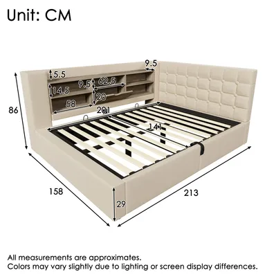 Obrázok produktu pre Čalúnená posteľ 140 x 200 cm manželská s LED, hydraulickým úložným priestorom, čelom do L, USB, Type-C, ľan, béžová