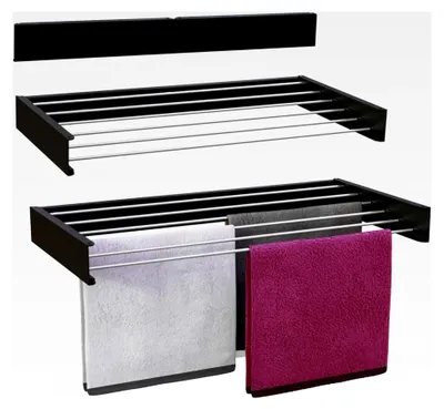 Produktbild von Wandtrockengestell 100 x 50 cm – platzsparend und klappbar – robuster Wäschetrockner zur Wandmontage im Badezimmer, auf dem Balkon und in kleinen Wohnungen – schwarz
