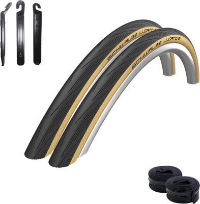 Produktbild von 2 x HS471 Lugano 2 28" Rennradreifen Schwarz/Classic 700 x 25C (25-622) + 2 Schwalbe Schläuche SV15 inkl. 3 Reifenheber