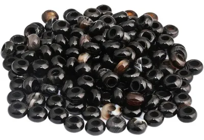 Immagine prodotto di Perline grandi con foro centrale, ideali per la creazione di gioielli, in agata nera a strisce, forma a rondella, dimensioni 12x6 mm, confezione da 20 pezzi