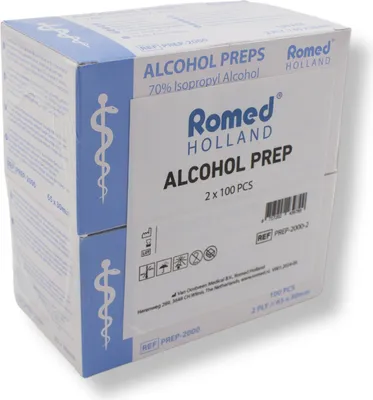 Produktbild von Romed Alkoholtupfer 65 x 30 mm, 2-lagig, Spar-Set 2 x 100 Stück, hygienisch eingesiegelt (1 Set = 1 x 2 x 100 Stück)