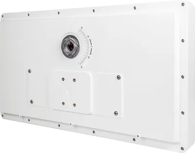 The back of a white flat antenna is shown against a white background.
