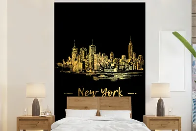 Produktbild von MuchoWow® Fototapete für Wohnzimmer oder Schlafzimmer Wandtapete Vinyl Motivtapete New York - Skyline - Schwarz - 200x300 cm - Wanddekorationen