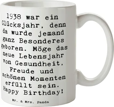 Produktbild von Mr. & Mrs. Panda Becher Spruch 1938 Geburtstag - Weiß - Geschenk, Pott, Jahrgang, Geburtstagsgeschenk, Alter, Trinkbecher, Jahr, Kaffeebecher, Happy Birthday, Tasse