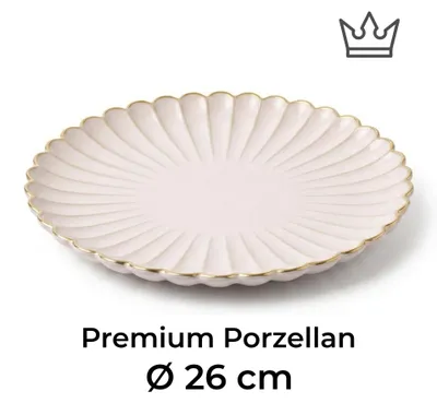 Premium Porzellan Speiseteller Ø26 cm – Elegantes Wellendesign mit edlem Goldrand
