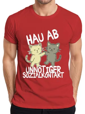 Productafbeelding van "Hau van onnodig sociaal contact. Katten. Introvert. Japan. Heren T-shirt, rood, maat XL."