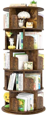 Immagine prodotto di Libreria girevole, 5 ripiani, legno, marrone rustico, dimensioni 15,7 x 15,7 x 63,6 cm