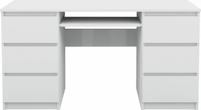 Produktbild von Schreibtisch 130x76x50cm mit 6 Schubladen Weiß Büro PC Tisch Esstisch Computertisch