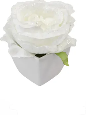 Produktbild von Kunstblume Rose Topf Weiß, weiß glitzernd 8 cm - Einheitsgröße