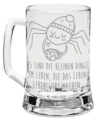 Produktbild von Mr. & Mrs. Panda Krug Spinne Agathe Kaffee - Transparent - Geschenk, Lebensweisheiten, Morgenmuffel, Morgen, Humpen, Weiser Spruch, Bierkrug Glas, Glaskrug, Mit Gravur