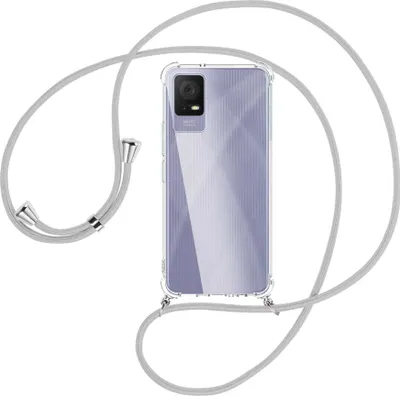 Produktbild von Handykette Backcover-Schutzhülle mit Band (Metall silberfarben) für TCL 405 (T506D, 6.6'') - silbergrau