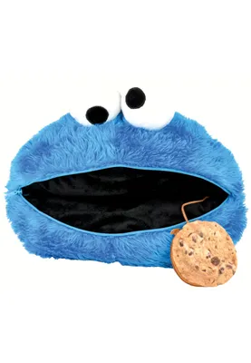 Produktbild von Sesamstraße Kissen - Krümelmonster Plüsch Dekokissen mit Reißverschluss und Tasche Kekstasche