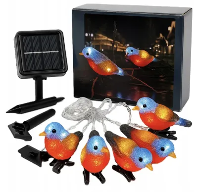 Zdjęcie produktu dla Girlanda Solarna Ptaszki Lampki Led 2,5M Ogrodowa Wbijana Ip65 Automatyczna