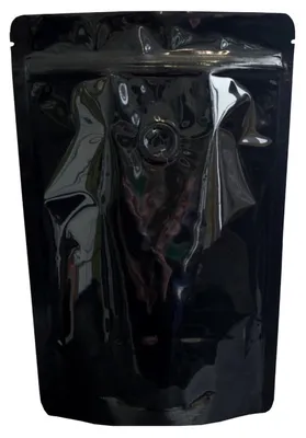 Produktbild von 500x Standbodenbeutel schwarz GLOSS Alu/PET Aromaschutzventil 190x265x100mm