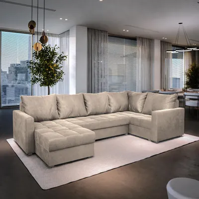 Produktbild von Masseno Ecksofa LORIVO R-S mit Schlaffunktion U-Form, Sofa mit Bettkasten, Wohnzimmersofa, Couch, Soffa, Bettsofa, Couchgarnitur- Beige, PAROS 02