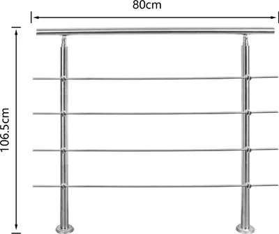 Obrázok produktu pre Vigevee, zábradlie na schody, 80 cm, nerezová oceľ, zábradlie na schody, balkóny, s 4 priečkami, vhodné pre vnútorné aj vonkajšie použitie