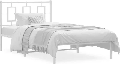 Zdjęcie produktu dla vidaXL Rama łóżka z zagłówkiem metalowa biała 100x190 cm