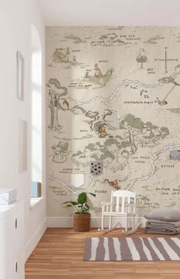 Zdjęcie produktu dla Tapeta flizelinowa Komar - Mapa Kubusia Puchatka - rozmiar: 200 x 240 cm (szerokość x wysokość) - 4 panele, pokój dziecięcy, tapeta