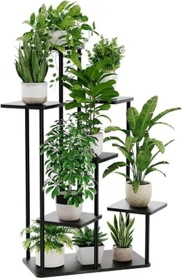Produktbild von Schwarzes Holz-Metall-Regal 7 Ebenen für drinnen und draußen