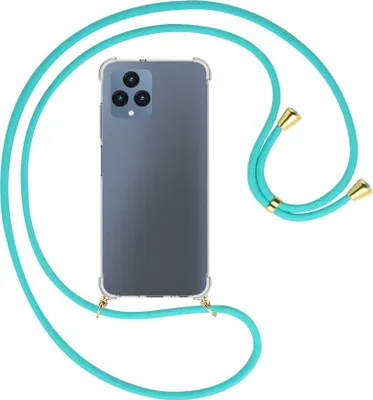 Produktbild von Handykette Backcover-Schutzhülle mit Band (Metall goldfarben) für Telekom T Phone (T-Mobile Revvl 6 5G) - türkis