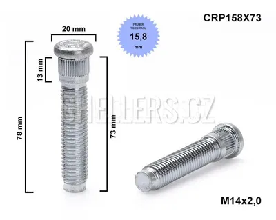 Obrázek produktu pro Kolový svorník - šteft M14x2,0x73 tisícihran průměr 15,8mm CRP158X73, celková délka 78 mm