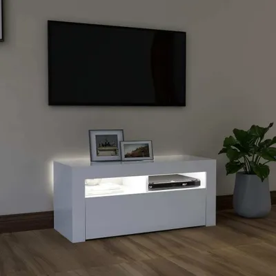 Produktbild von "im Sonderangebot"TV-Schrank Industriestil - CLORIS - Fernsehenschrank - mit LED-Leuchten Weiß 90x35x40 cm - NeuMöbel2462240