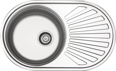 Produktbild von Edelstahlspüle 780 mm mit 1 Becken, reversibel, inklusive Excenterbedienung, Abtropffläche und Überlauf