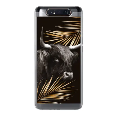Produktbild von MuchoWow® Handyhülle Schutzhülle Hülle für Samsung Galaxy A80 Schottischer Highlander - Blätter - Gold Silikon Softcase Handy Hülle - Schutzdeckel