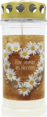 Produktbild von MEMORIAM-Motivkerze „Für immer im Herzen“, Nr. 414, AETERNA, mit Golddeckel, 75/170 mm, 30% Ölgehalt, Brenndauer 4 Tage, Lieferumfang 3 Stück