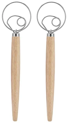 Produktbild von 2 Stück Edelstahl-Teigmixer, manueller Schneebesen mit Eichengriff, Küchenzubehör