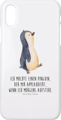 Produktbild von Mr. & Mrs. Panda Iphone 10 Handyhülle Pinguin marschieren - Weiß - Geschenk, Aufstehen, Spazieren, X, Handy, Pinguine, Unausgeschlafen, Cover, Schwester, Familie, Hülle