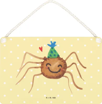 Produktbild von Mr. & Mrs. Panda Schild Spinne Agathe Party DIN A6 - Gelb Pastell - Geschenk, Türschild, Selbstliebe, wandtafel, Deko Wandbild, Wunder, holzbild, Motivation, Glück