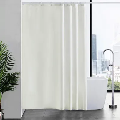 Image de Rideau de douche en tissu, longueur extra, beige, 180x210 cm, lavable, anti-moisissures, avec 12 anneaux