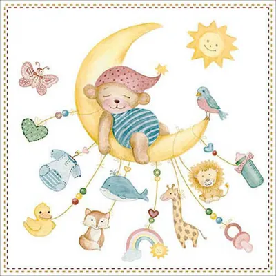 Produktbild von RP 20 Servietten Sleepy Teddy Bear - Schlafender Bär im Mond 33x33cm