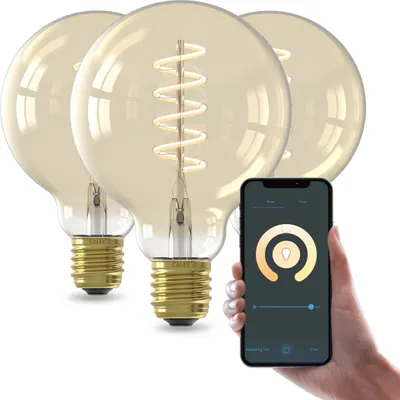 Produktbild von Calex Smart LED Lampe, E27, G95, Gold Filament, warmweißes Licht, dimmbar, WLAN App- & Sprachsteuerung, 3er Pack