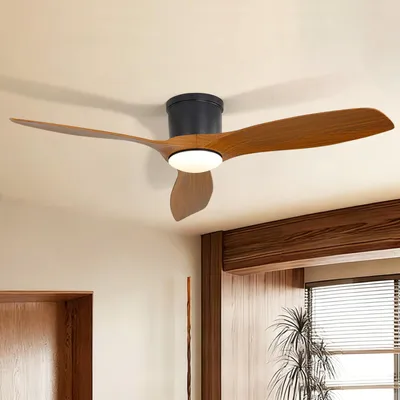 Produktbild von Sofucor Deckenventilator mit Licht und Fernbedienung, Schwarz, 132 cm, 3 ABS-Flügel, Schwarz – dunkle Holzmaserung