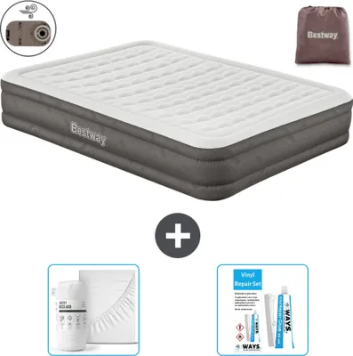 Produktbild von Zweipersonen-Luftbett - 152 x 203 x 36 cm - Braun - Mit Pumpe - Inklusive Bettwäsche und Reparaturset