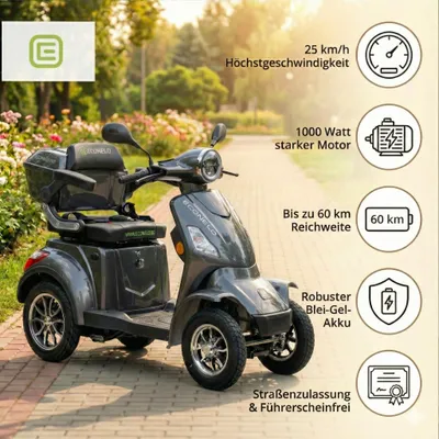 Produktbild von E-Seniorenmobil Voltrixx, Lithium-Akku, 4-Rad, 1000 Watt, Grau