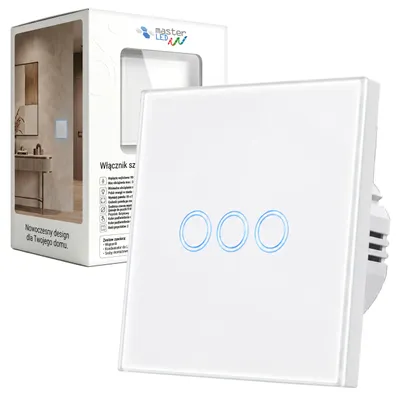 Produktbild von MasterLED Touch-Lichtschalter 3-fach Unterputz Glas weiß 300 W je Taste IP54