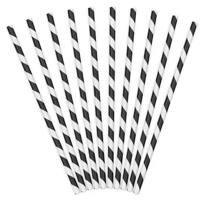 10 schwarz gestreifte Papierstrohhalme, 19,5 cm, umweltfreundlich
