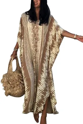 Produktbild von Solidchoice - Boho-Kimono-Maxikleid mit V-Ausschnitt für Damen, in Gelb