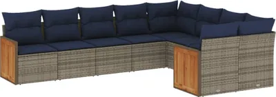 Produktbild von vidaXL 9-teiliges Gartensofa-Set mit Kissen, grau, Polyrattan