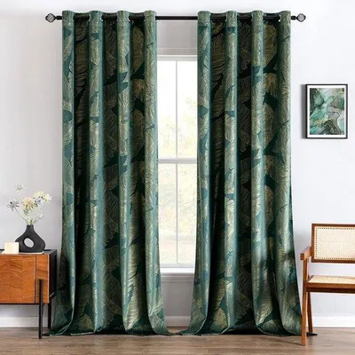 Produktbild von Famanu Vorhang mit Blattgoldmuster - Smaragdgrün, 2 x H 225 x B 140 cm
