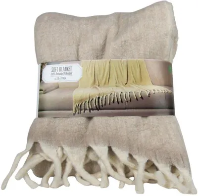 Produktbild von Unyqoos® Plaid Beige – Kuscheldecke 130×170 cm, weich & nachhaltig aus recyceltem Polyester, ® Eco Baumwolle